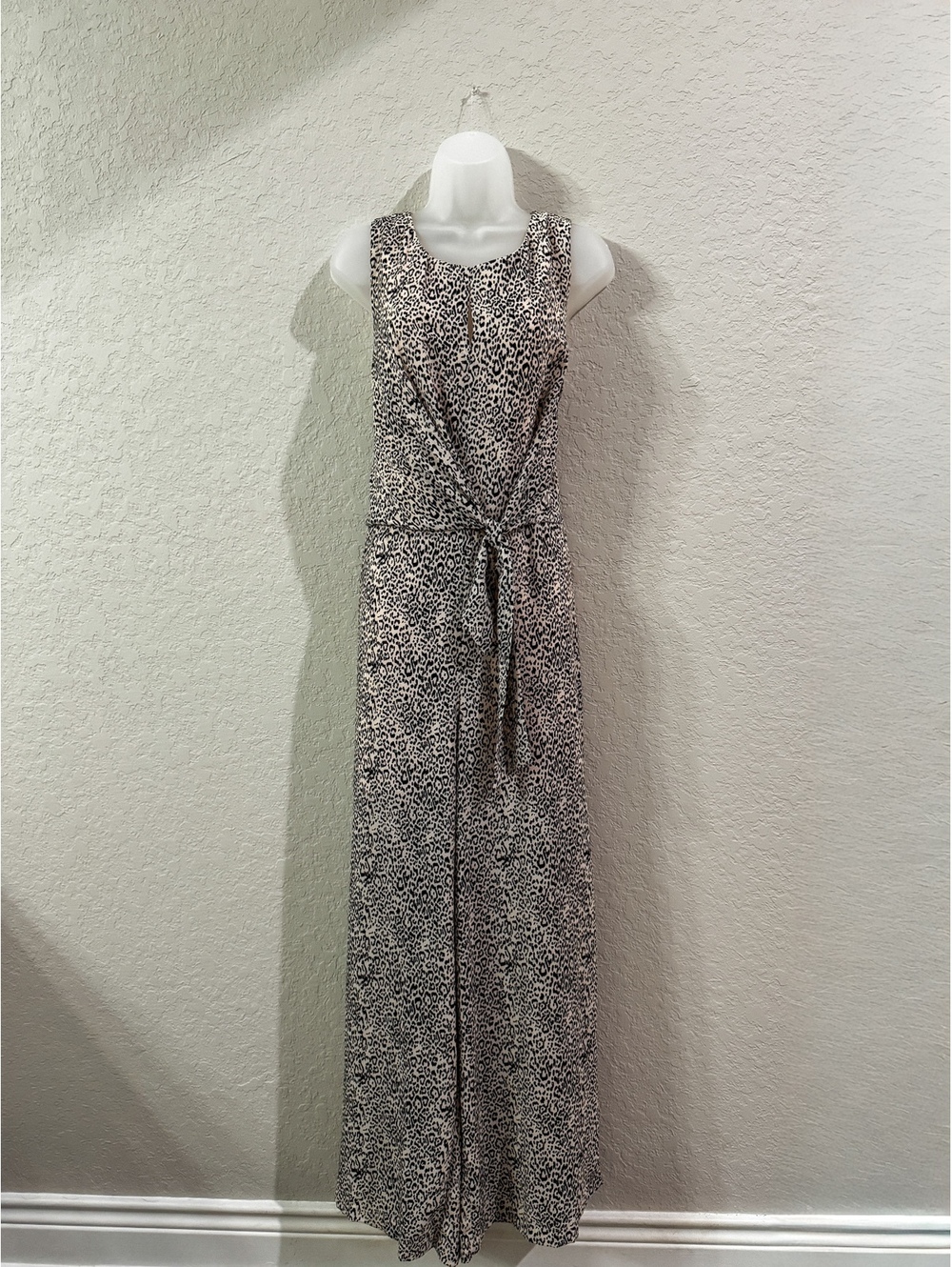 June & Hudson XL Leopard Print Wide Leg Jumpsuit Tie Front Sleeveless
